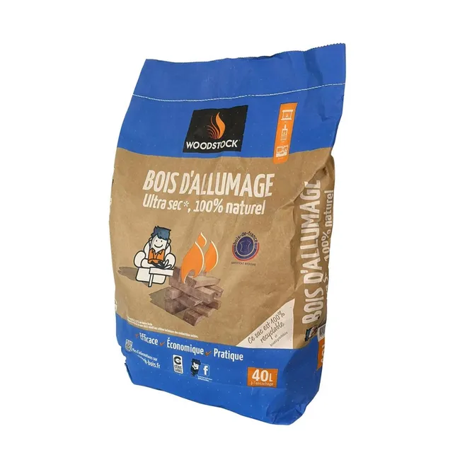 WOODSTOCK Lenha para Acender – Saco de 40 Litros, Toros de 10 cm